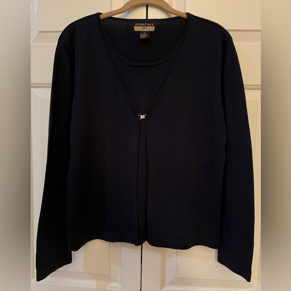 Essentials Navy Blue Cotton Knit Open Cardigan Sweater with Silver Clasp Size M